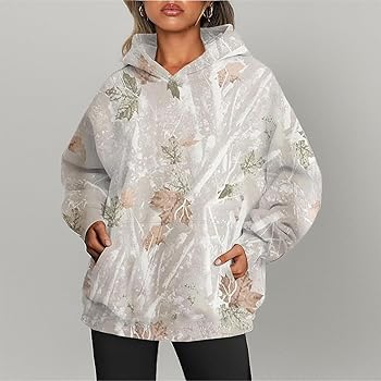 Women's Camo Hoodie Maple-Leaf Print Oversized Sweaters